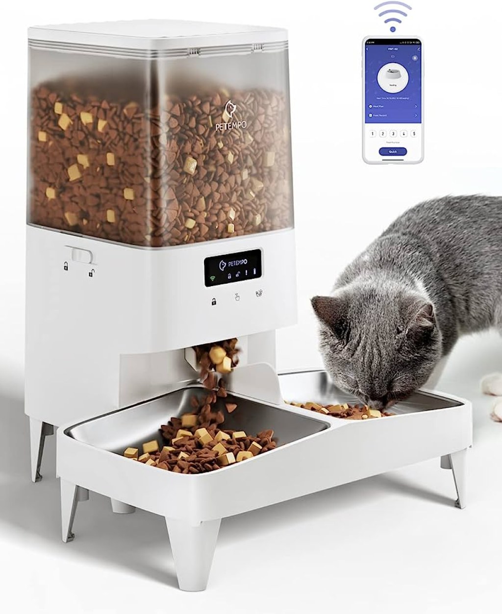 Picture of: Automatic Cat Feeders, WiFi L Automatic Pet Feeder with Anti-Stuck Design,  Programmable Cat Food Dispenser for – Cats and Dogs,  Portion 0 Meal