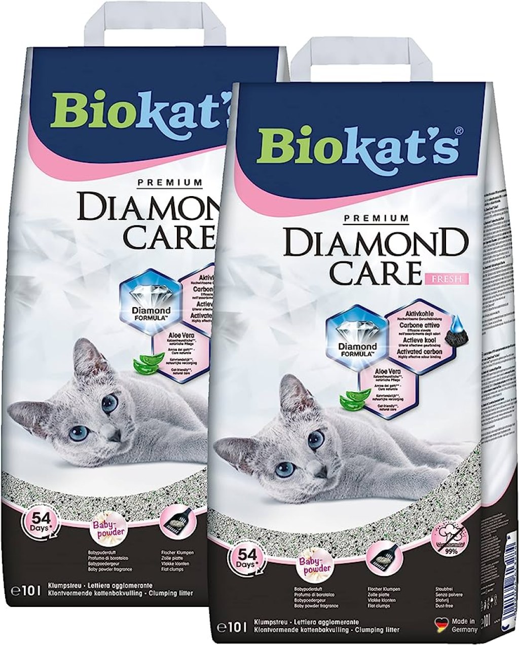 Picture of: Biokat’s Diamond Care Fresh Katzenstreu mit Babypuder-Duft –