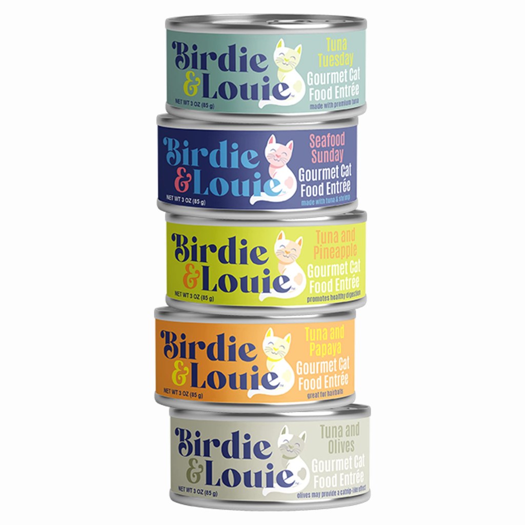 Picture of: Birdie & Louie Wet Cat Food Gourmet Entrees Variety Pack  Oz Cans Bulk  Case of 0 Cans  All Natural Tuna + Shrimp, Pineapple, Papaya, Olive