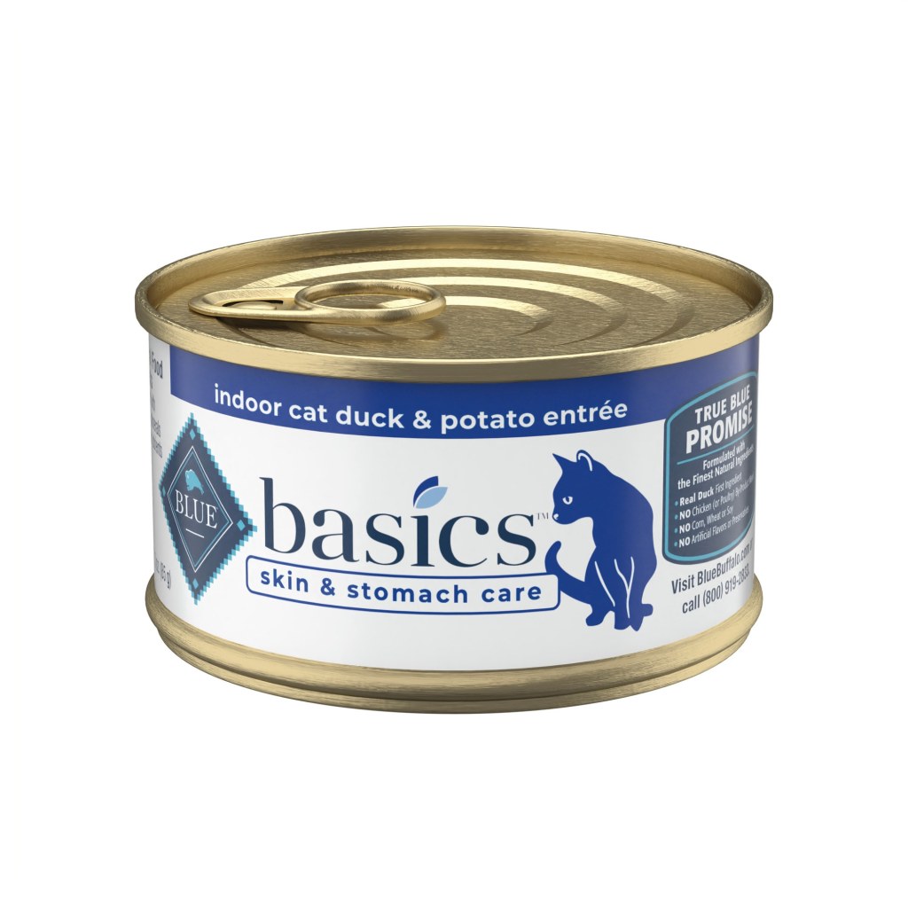 Picture of: Blue Buffalo Blue Basics Skin & Stomach Care Natural Adult Grain Free  Indoor Duck Adult Pate Wet Cat Food,  oz