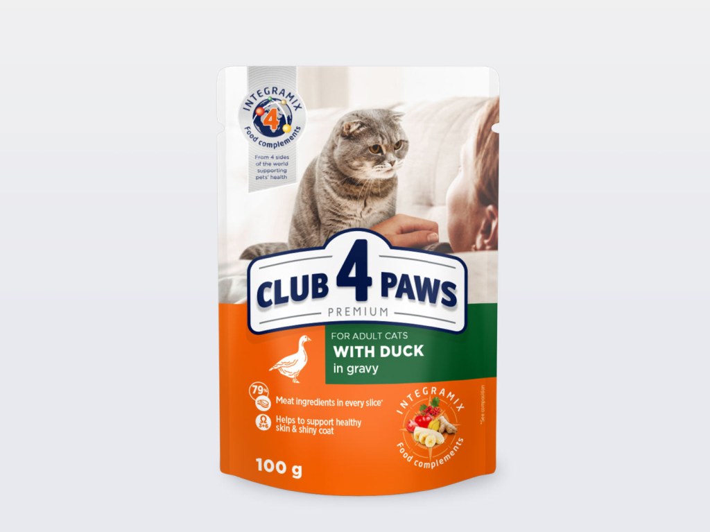 Picture of: CLUB  PAWS Premium Nassfutter mit Ente in Sauce – g Beutel
