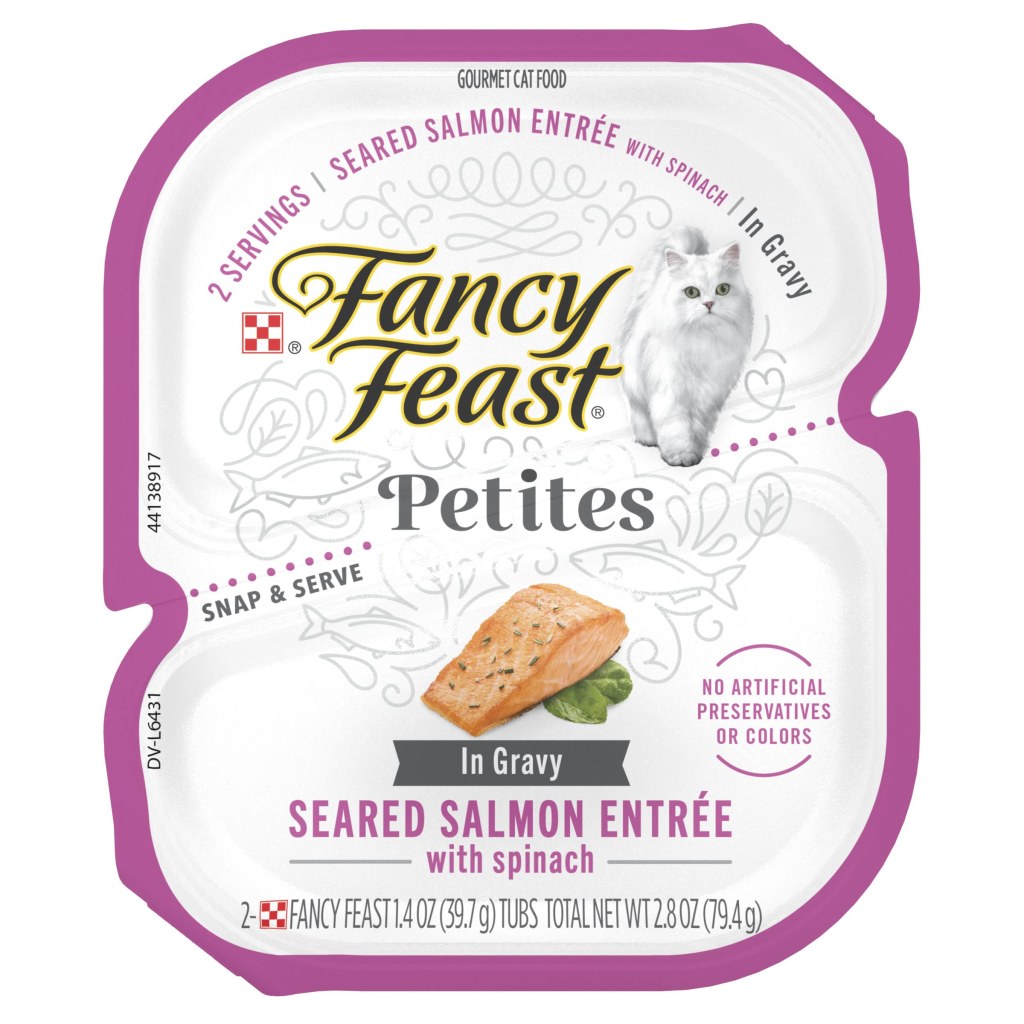 Picture of: Purina Fancy Feast Gourmet Gravy Wet Cat Food, Petites Seared Salmon With  Spinach Entree – () . oz