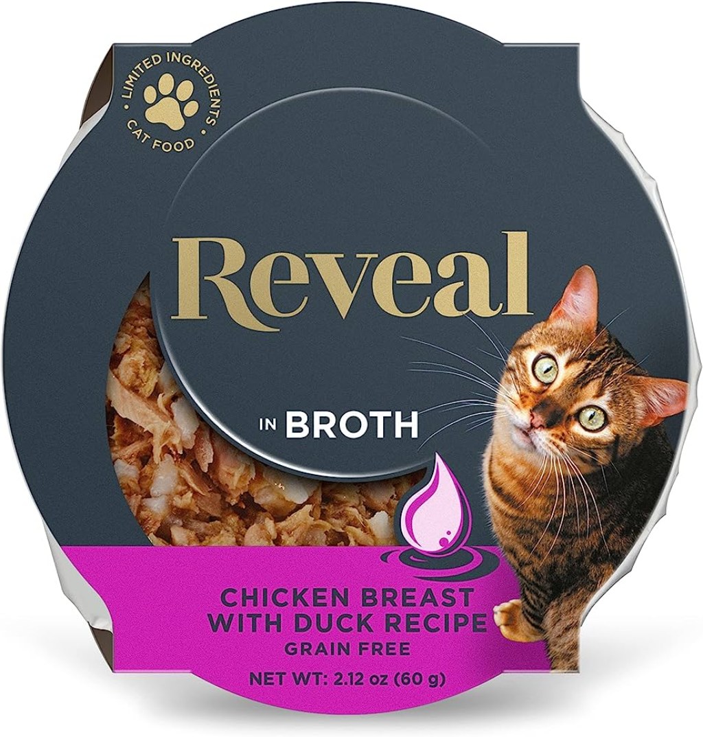 Picture of: Reveal Natural Wet Cat Food,  Pack, Limited Ingredient, Grain Free Food  for Cats in Easy to Peel Pots, Chicken with Duck in Broth,